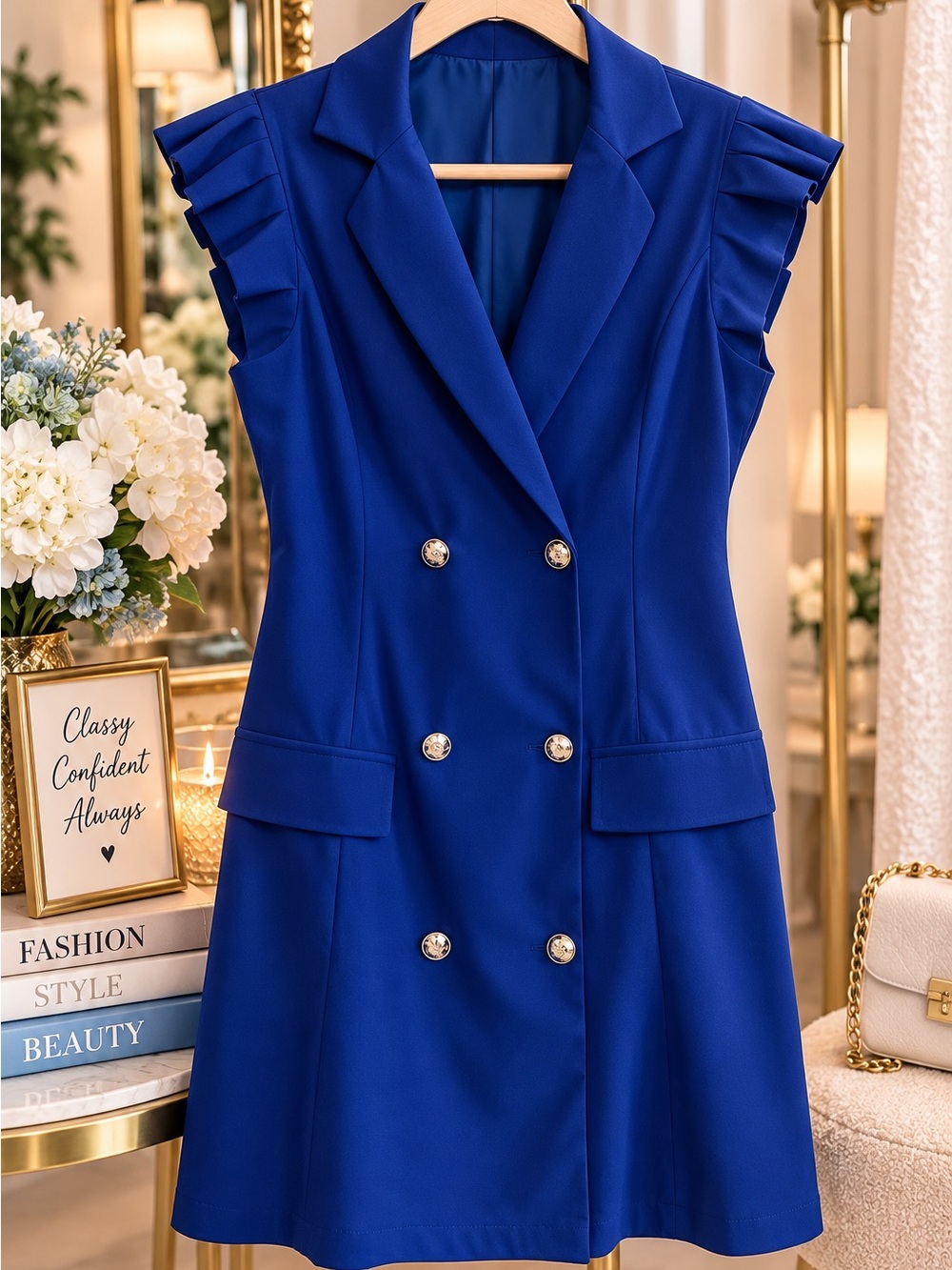 Double-Breasted Sleeveless Blazer Dress in Royal Blue